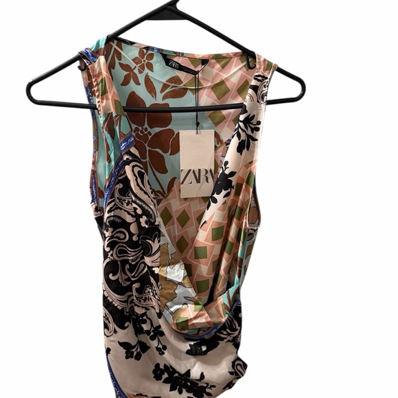 Zara Tops - Zara Satin Scarf Print Draped Top Patchwork Wrap Sleeveless Blouse Size S